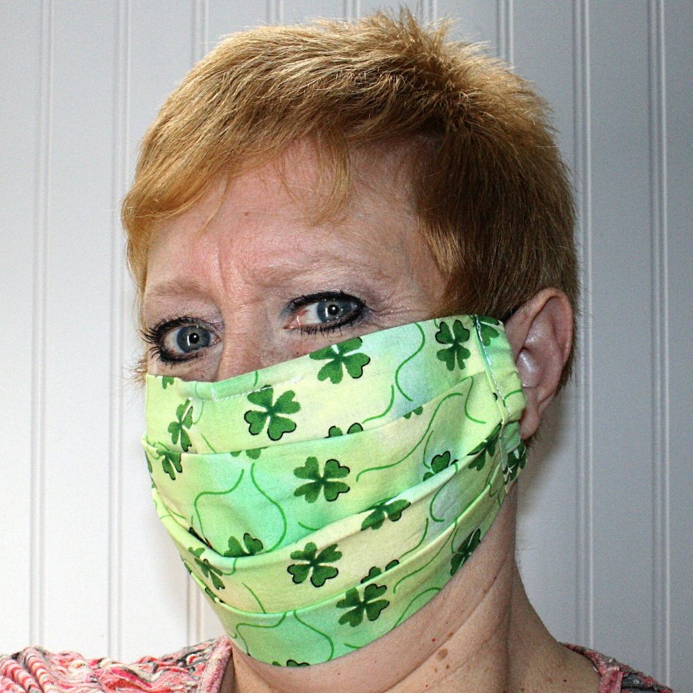 HAND CRAFTED Face Mask Tie Dye Shamrock Adult Cloth Fabric Print - Pocket Style
